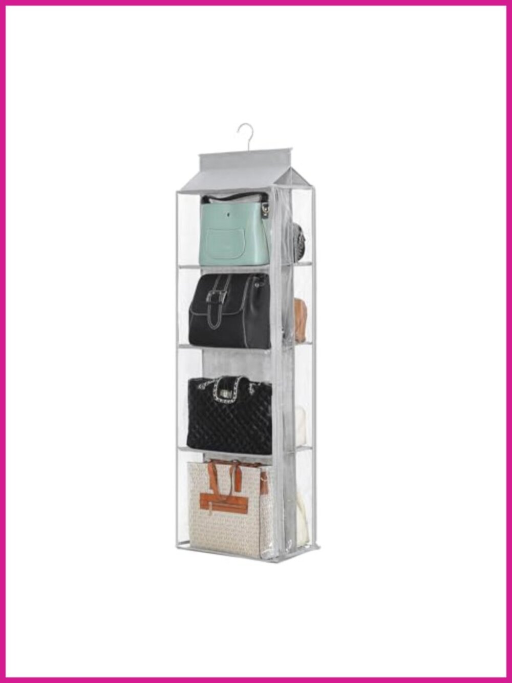 8-Pocket Hanging Purse Handbag Organizer Double Zipper Closet Storage